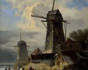 安德列亚斯 Schelfhout : Paysage d'Hiver au Moulin
